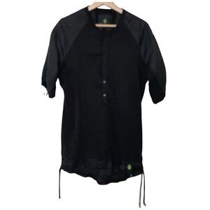 Ron Tomson Capsule Men's Medium Black Linen Blended Tunic Shirt Adjustable